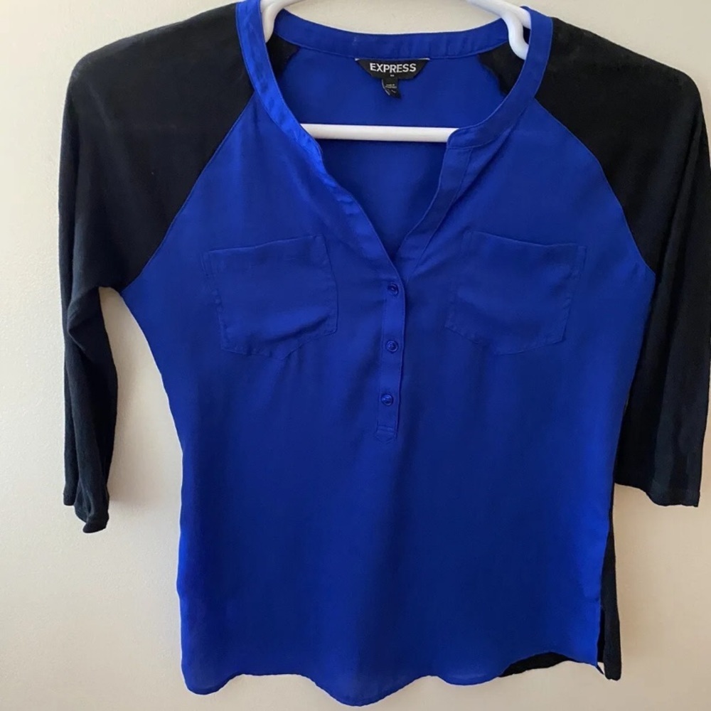 Women’s Express, blue and black, long sleeve, V-neck top size small